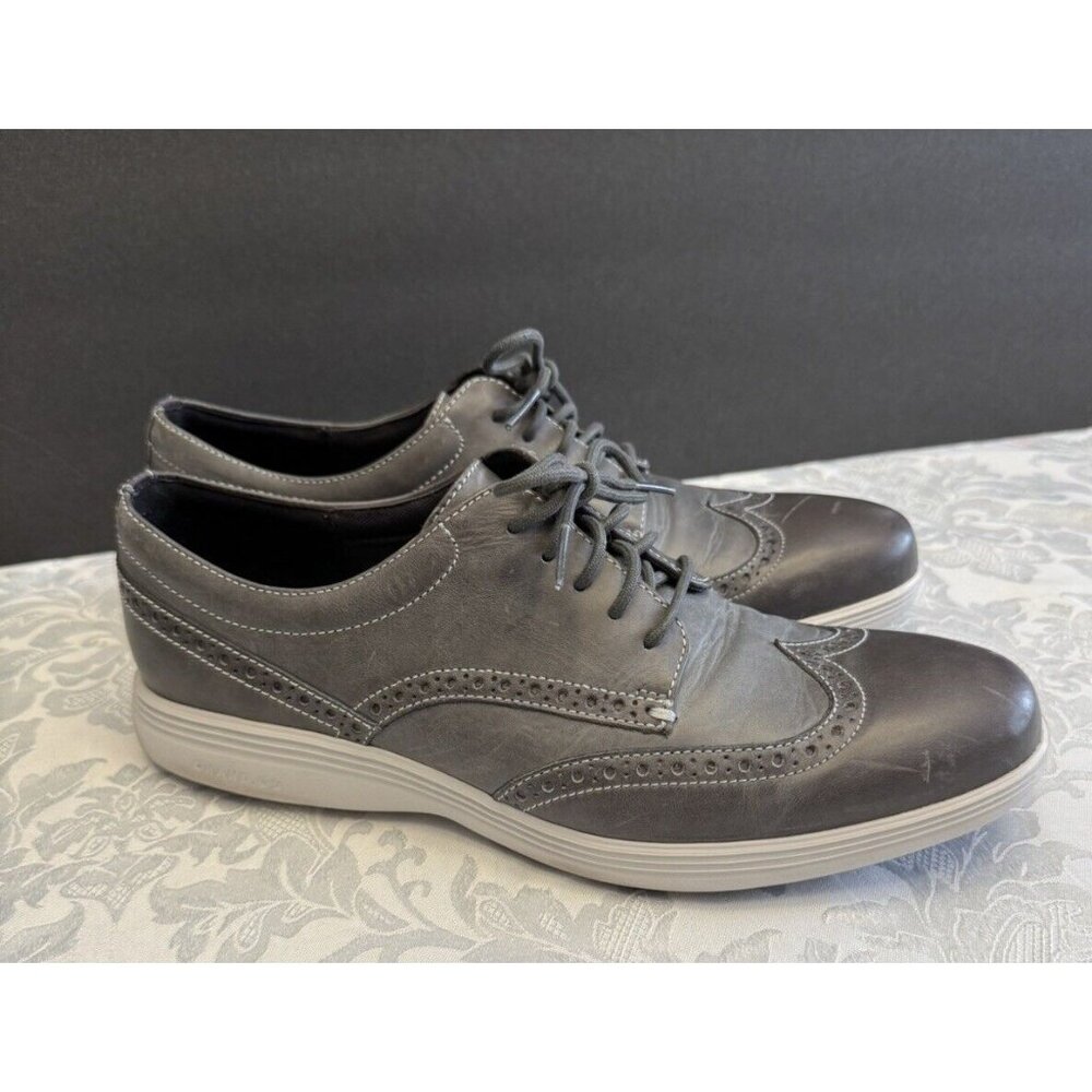 Cole Haan Grand.OS Sz 9M Gray‎ Leather Wingtip Oxford Derby Comfort Shoe C24895